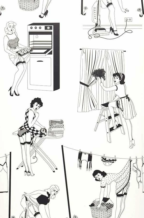 Tapete 50's Housewives Schwarz 3 Tapete 50's Housewives Schwarz