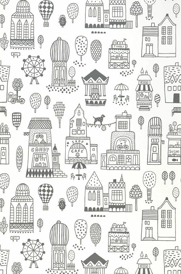 Tapete Small Town Weiss 4 Tapete Small Town Weiss – Bild 2