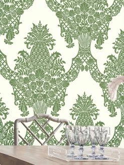 Tapete Pineapple Damask Grün