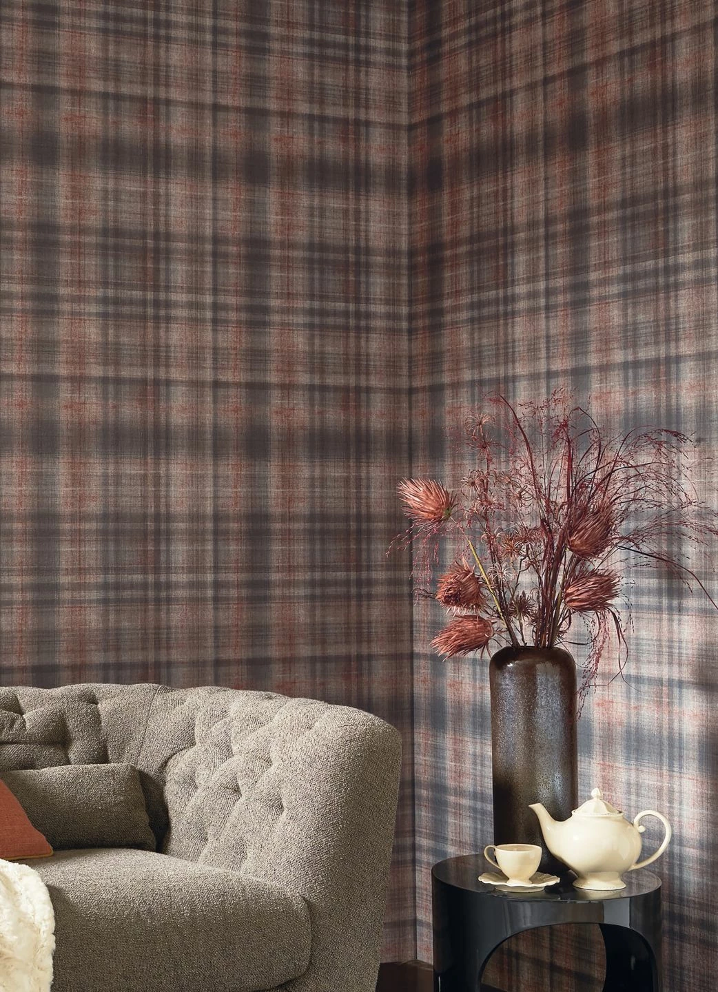 Tapete Shabby Tartan Kupferbraun 3 Tapete Shabby Tartan Kupferbraun
